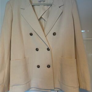 AYR Cream Double-Breasted Blazer Structured Silhouette